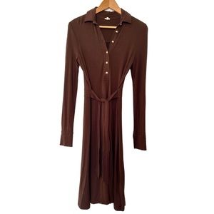 J.Crew brown jersey shirt dress, gold buttons, long sleeve, Size small